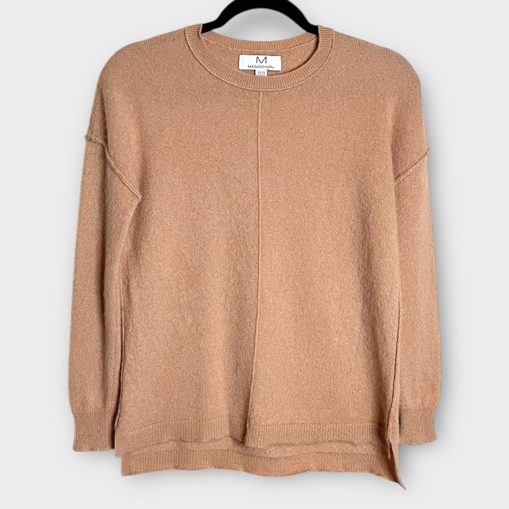 MAGASCHONI Cashmere Camel Crew Neck Sweater Size XS Quiet Luxury Minimalist - Picture 2 of 5